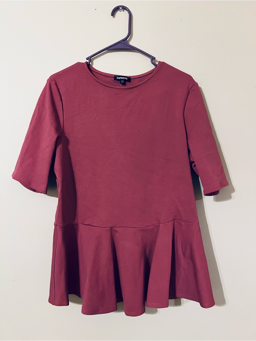 Express Women's Burgundy Peplum Short-Sleeve Top